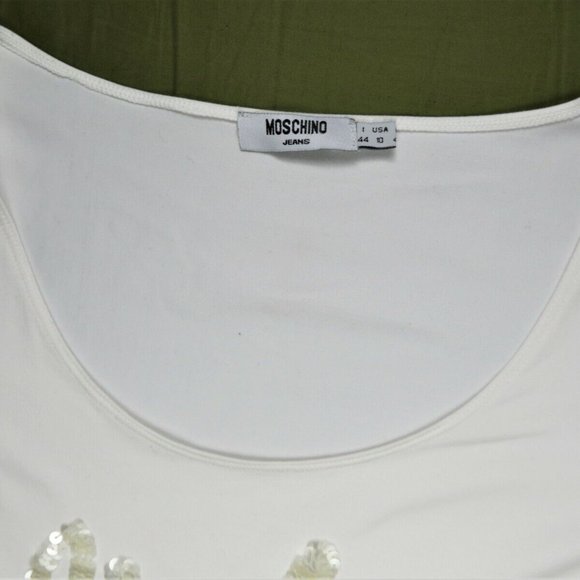 Moschino Jeans Donna Womens Top Sweater Blouse 10 White Lights Sequin Fashion - Picture 7 of 11